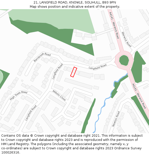 21, LANGFIELD ROAD, KNOWLE, SOLIHULL, B93 9PN: Location map and indicative extent of plot