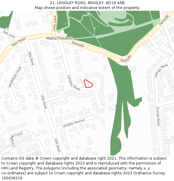 21, LANGLEY ROAD, BINGLEY, BD16 4AB: Location map and indicative extent of plot