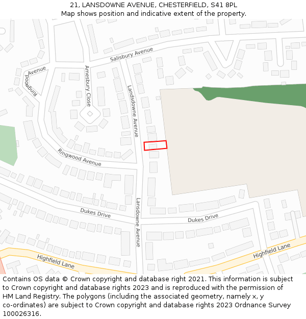 21, LANSDOWNE AVENUE, CHESTERFIELD, S41 8PL: Location map and indicative extent of plot