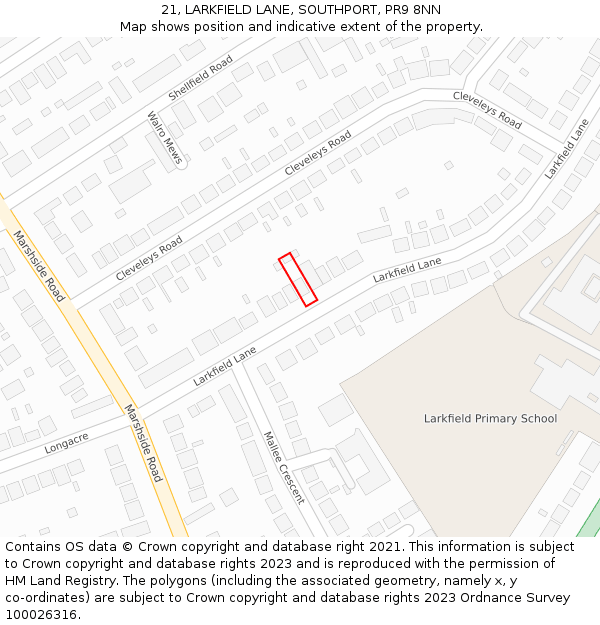 21, LARKFIELD LANE, SOUTHPORT, PR9 8NN: Location map and indicative extent of plot