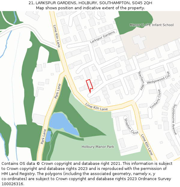 21, LARKSPUR GARDENS, HOLBURY, SOUTHAMPTON, SO45 2QH: Location map and indicative extent of plot