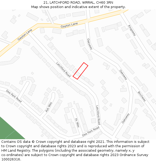 21, LATCHFORD ROAD, WIRRAL, CH60 3RN: Location map and indicative extent of plot