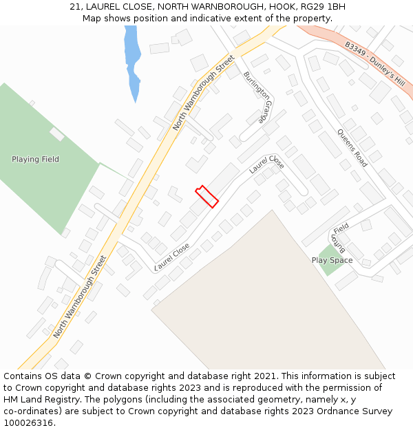 21, LAUREL CLOSE, NORTH WARNBOROUGH, HOOK, RG29 1BH: Location map and indicative extent of plot