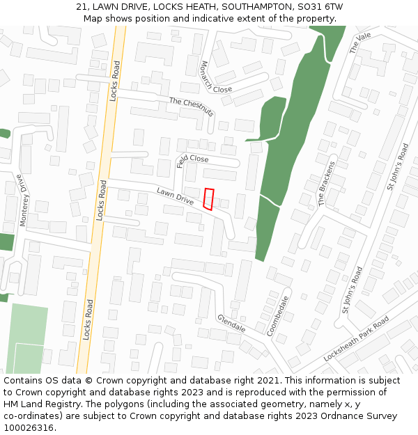 21, LAWN DRIVE, LOCKS HEATH, SOUTHAMPTON, SO31 6TW: Location map and indicative extent of plot