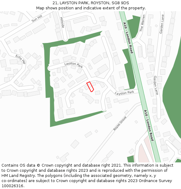 21, LAYSTON PARK, ROYSTON, SG8 9DS: Location map and indicative extent of plot