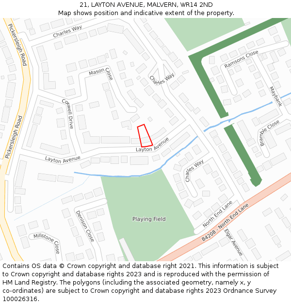 21, LAYTON AVENUE, MALVERN, WR14 2ND: Location map and indicative extent of plot