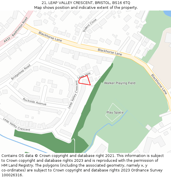 21, LEAP VALLEY CRESCENT, BRISTOL, BS16 6TQ: Location map and indicative extent of plot