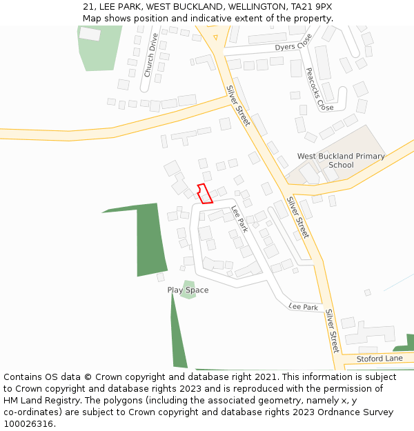 21, LEE PARK, WEST BUCKLAND, WELLINGTON, TA21 9PX: Location map and indicative extent of plot