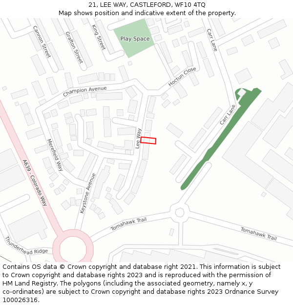 21, LEE WAY, CASTLEFORD, WF10 4TQ: Location map and indicative extent of plot