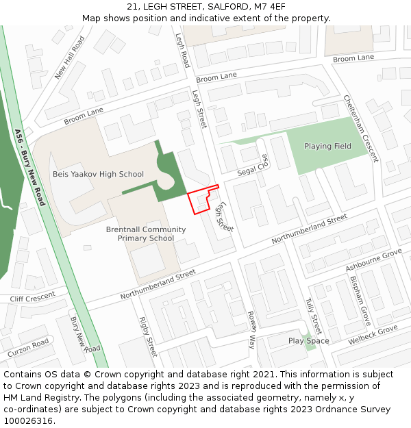 21, LEGH STREET, SALFORD, M7 4EF: Location map and indicative extent of plot