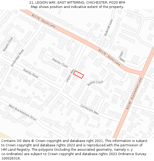 21, LEGION WAY, EAST WITTERING, CHICHESTER, PO20 8PA: Location map and indicative extent of plot