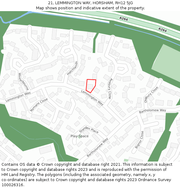 21, LEMMINGTON WAY, HORSHAM, RH12 5JG: Location map and indicative extent of plot