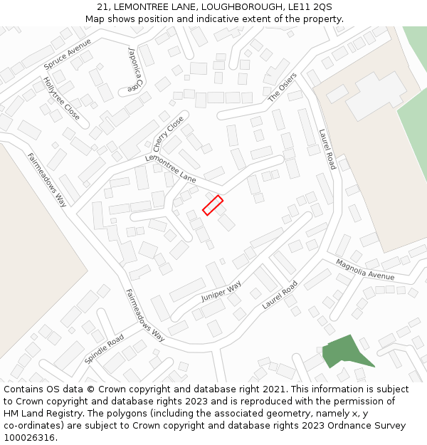 21, LEMONTREE LANE, LOUGHBOROUGH, LE11 2QS: Location map and indicative extent of plot