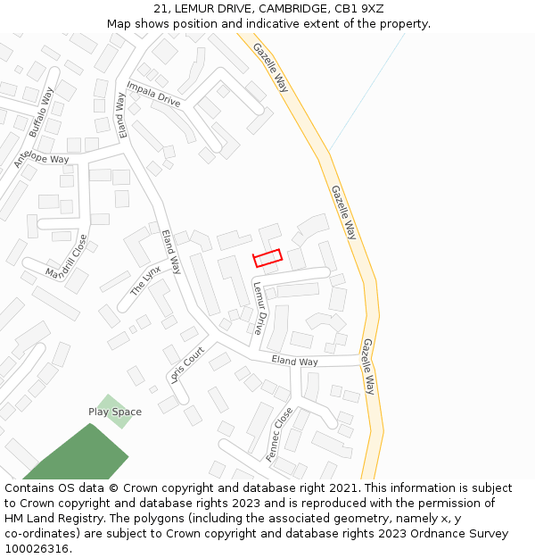 21, LEMUR DRIVE, CAMBRIDGE, CB1 9XZ: Location map and indicative extent of plot