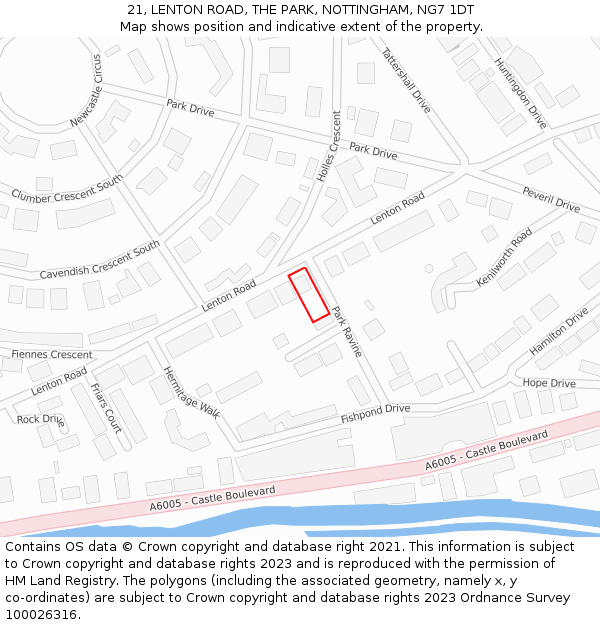 21, LENTON ROAD, THE PARK, NOTTINGHAM, NG7 1DT: Location map and indicative extent of plot