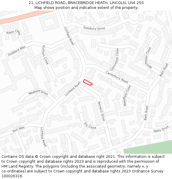 21, LICHFIELD ROAD, BRACEBRIDGE HEATH, LINCOLN, LN4 2SS: Location map and indicative extent of plot