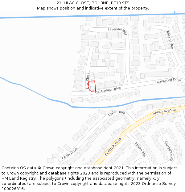 21, LILAC CLOSE, BOURNE, PE10 9TS: Location map and indicative extent of plot