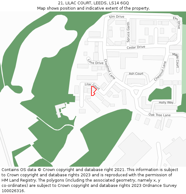 21, LILAC COURT, LEEDS, LS14 6GQ: Location map and indicative extent of plot