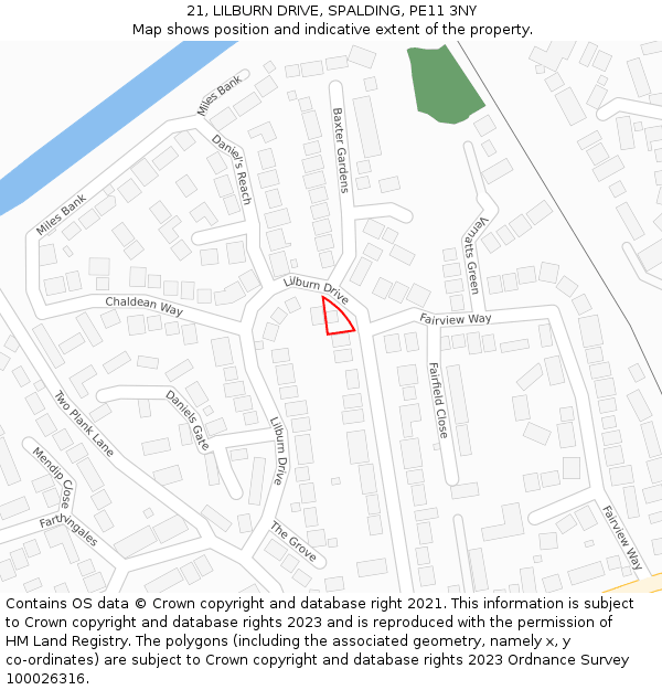 21, LILBURN DRIVE, SPALDING, PE11 3NY: Location map and indicative extent of plot