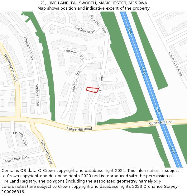 21, LIME LANE, FAILSWORTH, MANCHESTER, M35 9WA: Location map and indicative extent of plot