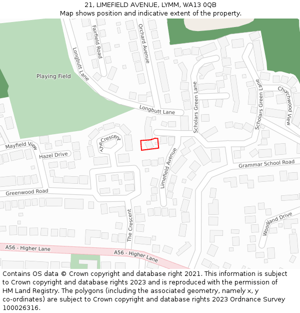 21, LIMEFIELD AVENUE, LYMM, WA13 0QB: Location map and indicative extent of plot