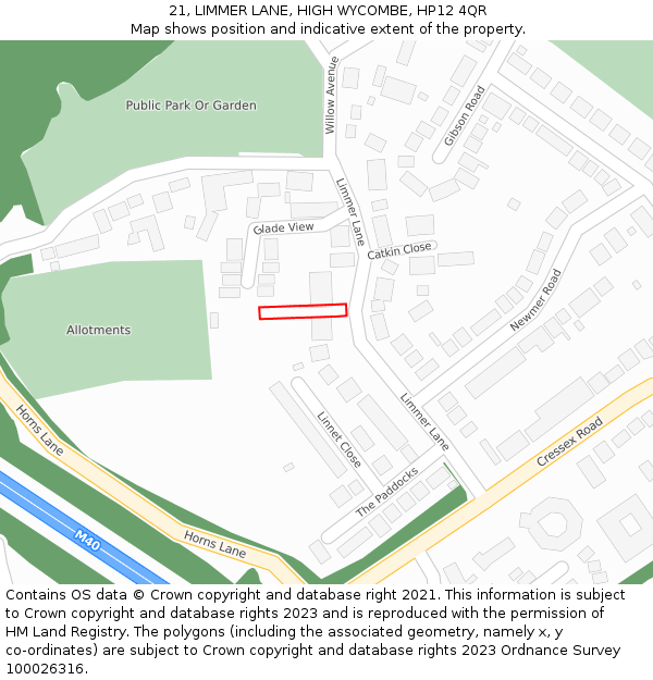 21, LIMMER LANE, HIGH WYCOMBE, HP12 4QR: Location map and indicative extent of plot