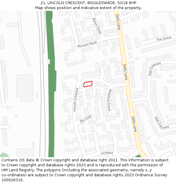 21, LINCOLN CRESCENT, BIGGLESWADE, SG18 8HP: Location map and indicative extent of plot