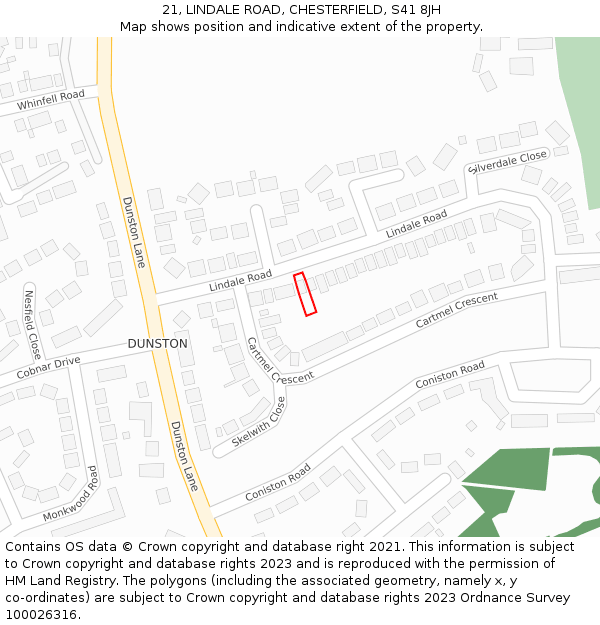 21, LINDALE ROAD, CHESTERFIELD, S41 8JH: Location map and indicative extent of plot