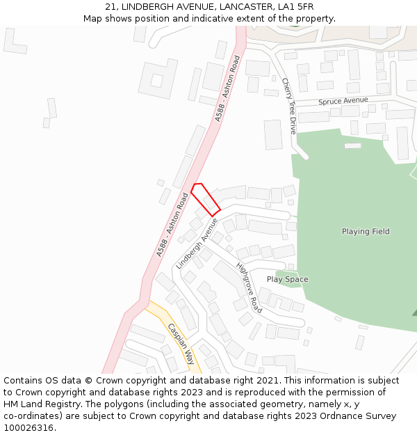 21, LINDBERGH AVENUE, LANCASTER, LA1 5FR: Location map and indicative extent of plot