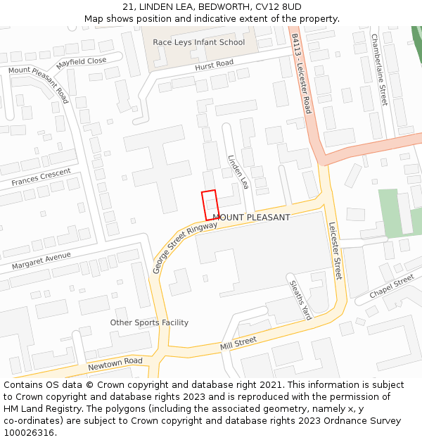 21, LINDEN LEA, BEDWORTH, CV12 8UD: Location map and indicative extent of plot