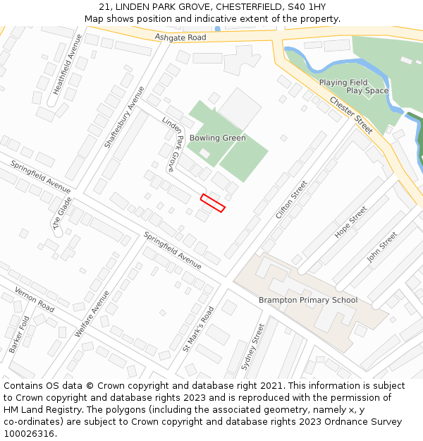 21, LINDEN PARK GROVE, CHESTERFIELD, S40 1HY: Location map and indicative extent of plot