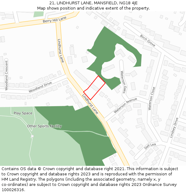 21, LINDHURST LANE, MANSFIELD, NG18 4JE: Location map and indicative extent of plot