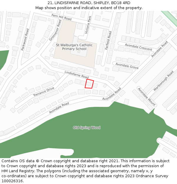 21, LINDISFARNE ROAD, SHIPLEY, BD18 4RD: Location map and indicative extent of plot