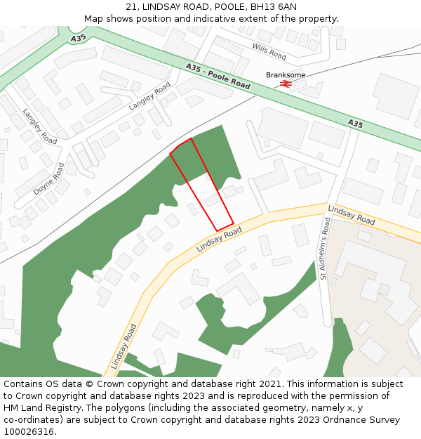 21, LINDSAY ROAD, POOLE, BH13 6AN: Location map and indicative extent of plot