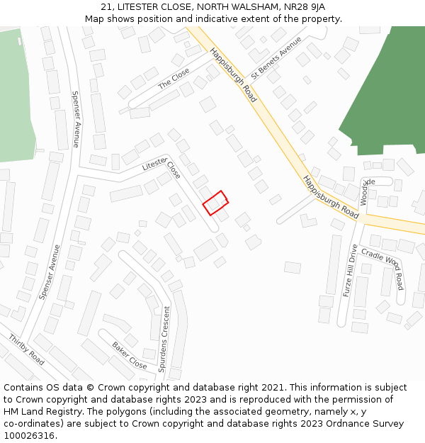 21, LITESTER CLOSE, NORTH WALSHAM, NR28 9JA: Location map and indicative extent of plot