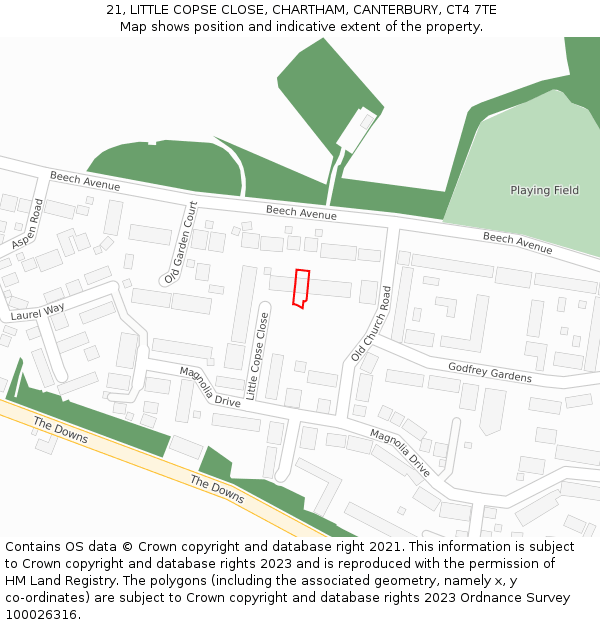 21, LITTLE COPSE CLOSE, CHARTHAM, CANTERBURY, CT4 7TE: Location map and indicative extent of plot