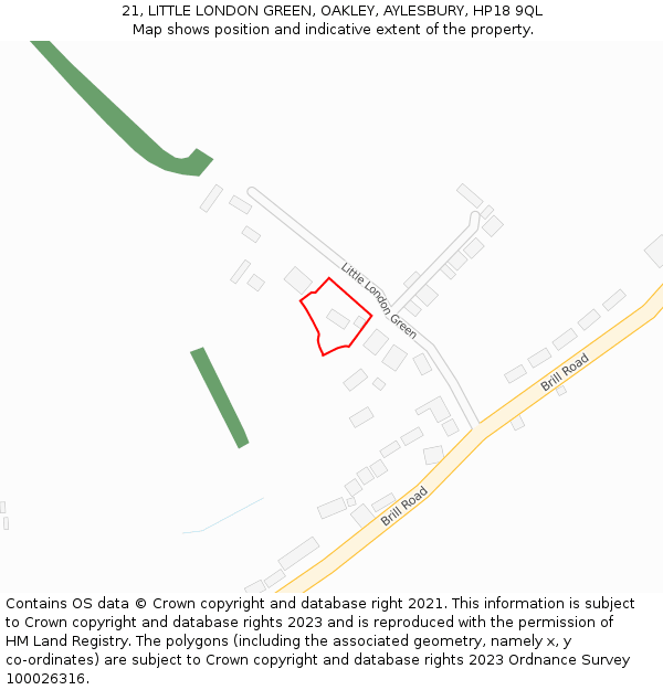 21, LITTLE LONDON GREEN, OAKLEY, AYLESBURY, HP18 9QL: Location map and indicative extent of plot