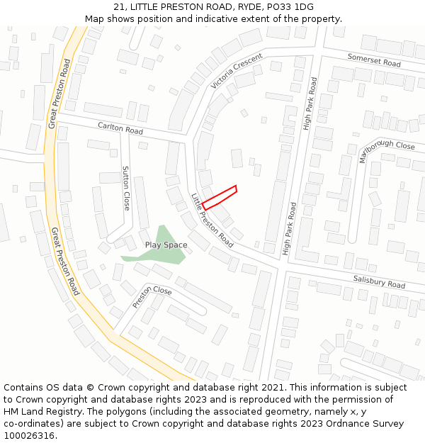 21, LITTLE PRESTON ROAD, RYDE, PO33 1DG: Location map and indicative extent of plot