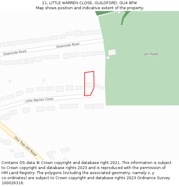 21, LITTLE WARREN CLOSE, GUILDFORD, GU4 8PW: Location map and indicative extent of plot