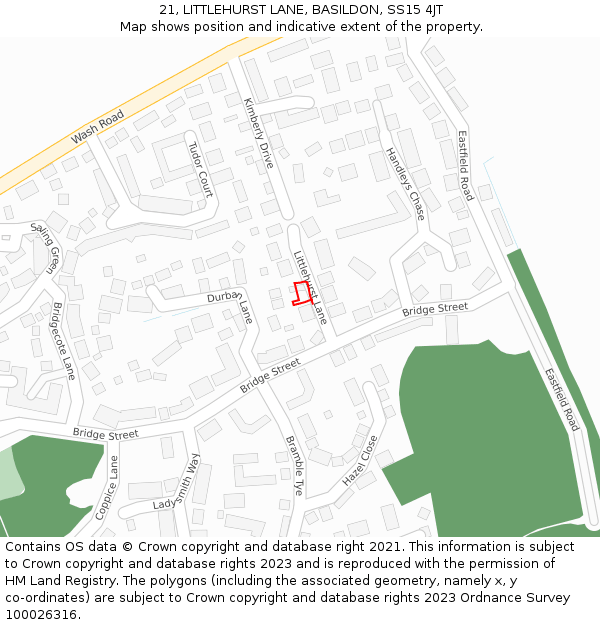 21, LITTLEHURST LANE, BASILDON, SS15 4JT: Location map and indicative extent of plot