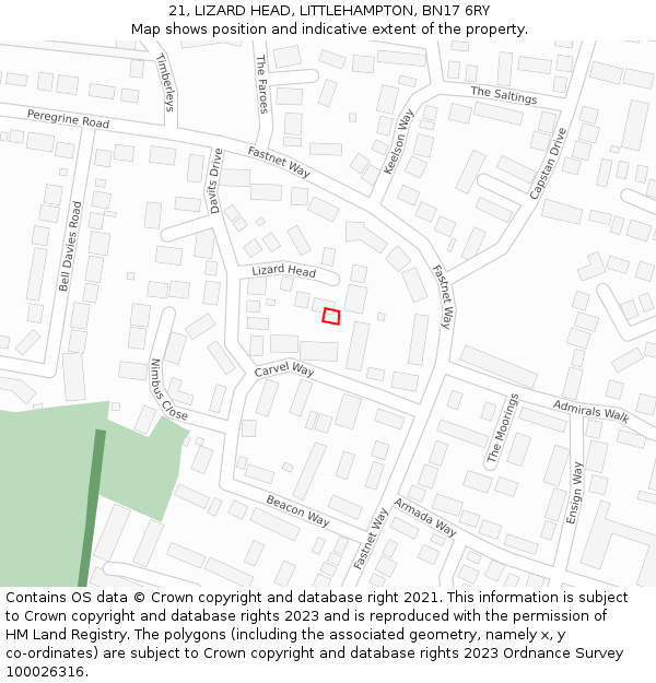 21, LIZARD HEAD, LITTLEHAMPTON, BN17 6RY: Location map and indicative extent of plot