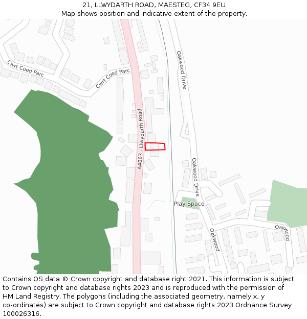 21, LLWYDARTH ROAD, MAESTEG, CF34 9EU: Location map and indicative extent of plot