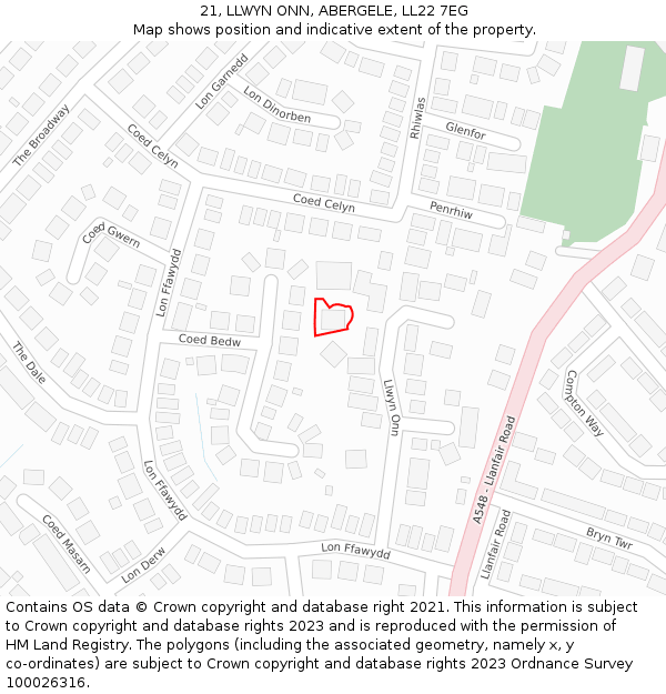 21, LLWYN ONN, ABERGELE, LL22 7EG: Location map and indicative extent of plot