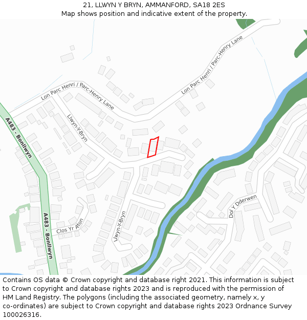 21, LLWYN Y BRYN, AMMANFORD, SA18 2ES: Location map and indicative extent of plot
