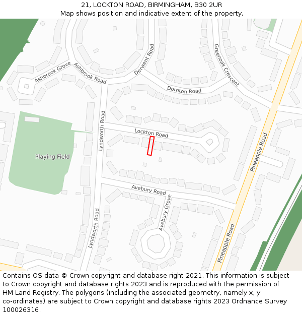 21, LOCKTON ROAD, BIRMINGHAM, B30 2UR: Location map and indicative extent of plot