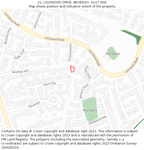 21, LOCKWOOD DRIVE, BEVERLEY, HU17 9GX: Location map and indicative extent of plot