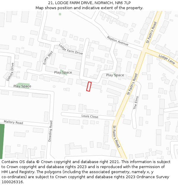 21, LODGE FARM DRIVE, NORWICH, NR6 7LP: Location map and indicative extent of plot