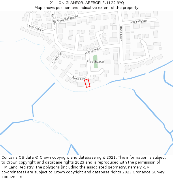 21, LON GLANFOR, ABERGELE, LL22 9YQ: Location map and indicative extent of plot