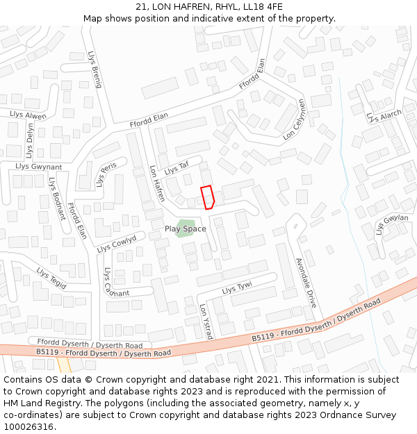 21, LON HAFREN, RHYL, LL18 4FE: Location map and indicative extent of plot