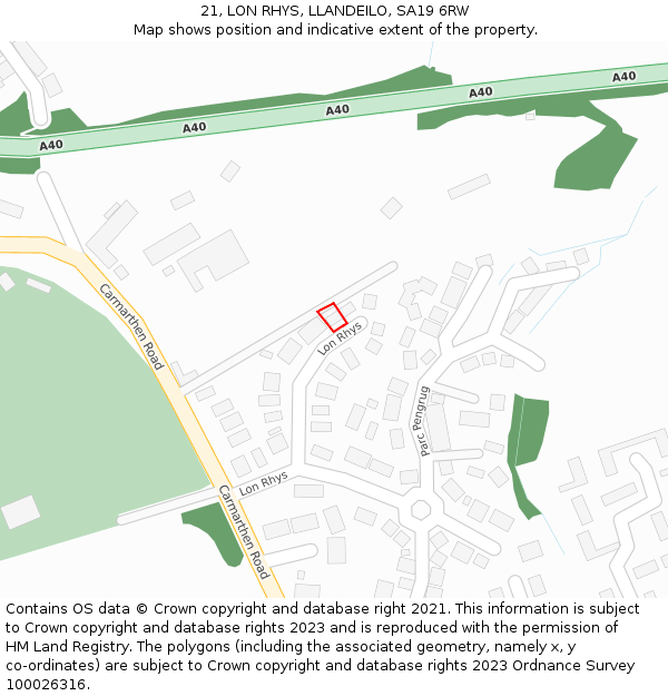 21, LON RHYS, LLANDEILO, SA19 6RW: Location map and indicative extent of plot